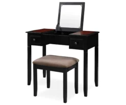 Shirley Black Cherry Mirror Vanity Set With Stool -Furniture Series Sales 810389408 2