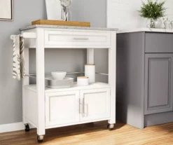 White Double Door Kitchen Cart With Granite Top -Furniture Series Sales 810389516 2