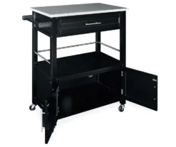 Black Double Door Kitchen Cart With Granite Top 7 Black Double Door Kitchen Cart With Granite Top -Furniture Series Sales 810389517 2