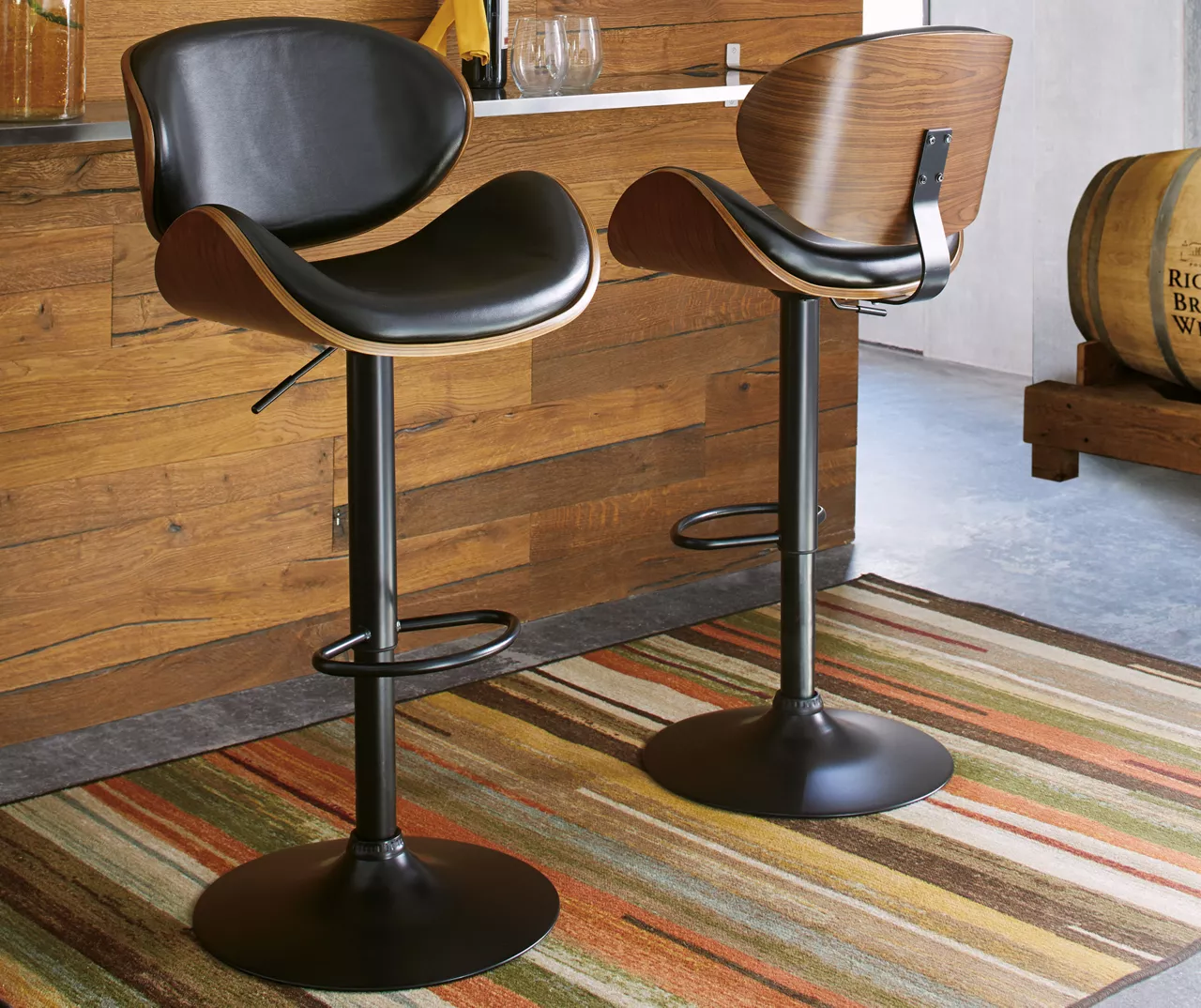 Bellatier Black & Brown Contoured Adjustable Height Barstool 5 Bellatier Black & Brown Contoured Adjustable Height Barstool - Image 3