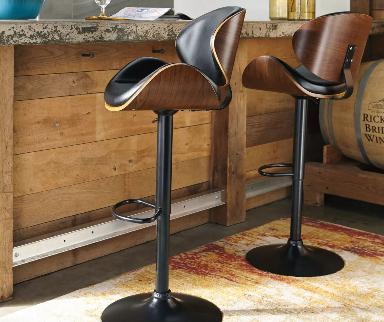 Bellatier Black & Brown Contoured Adjustable Height Barstool 7 Bellatier Black & Brown Contoured Adjustable Height Barstool - Image 5