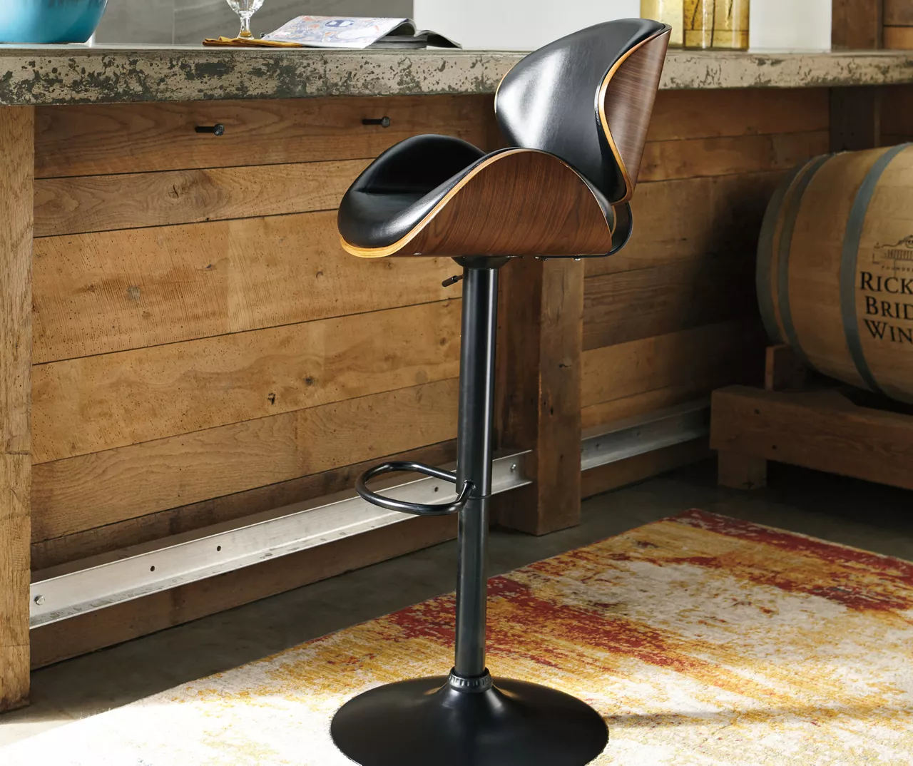Bellatier Black & Brown Contoured Adjustable Height Barstool 4 Bellatier Black & Brown Contoured Adjustable Height Barstool - Image 2