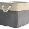 Gray & Cream Fabric Storage Bin With Rope Handles 1 Gray & Cream Fabric Storage Bin With Rope Handles -Furniture Series Sales 810448615 1