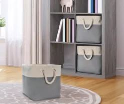 Gray & Cream Fabric Storage Bin With Rope Handles 8 Gray & Cream Fabric Storage Bin With Rope Handles -Furniture Series Sales 810448615 11