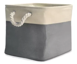 Gray & Cream Fabric Storage Bin With Rope Handles 9 Gray & Cream Fabric Storage Bin With Rope Handles -Furniture Series Sales 810448615 21