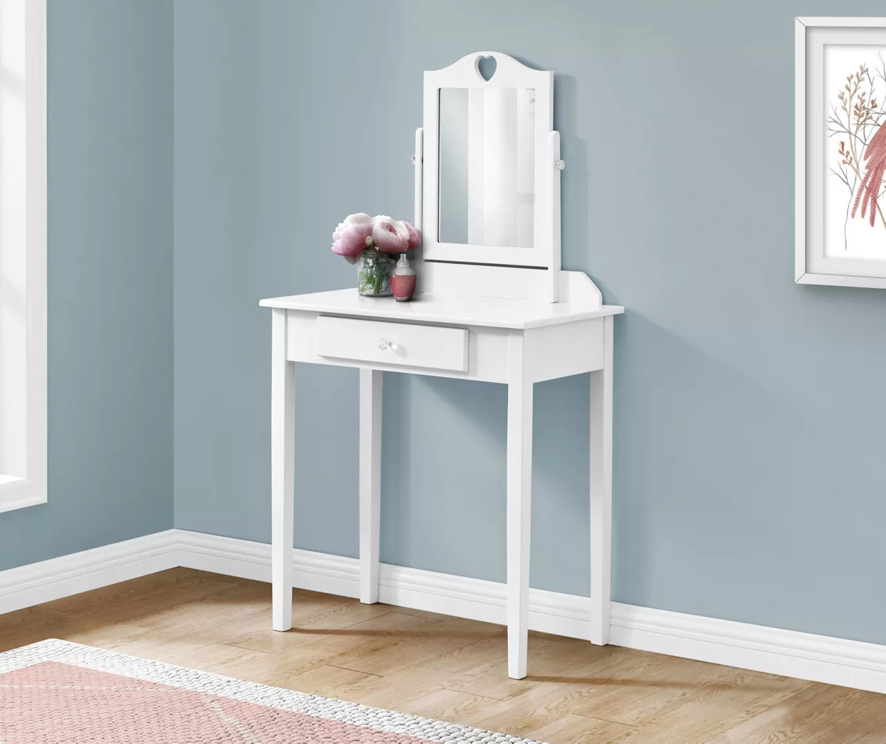 White Wood Vanity With Mirror 4 White Wood Vanity With Mirror - Image 2