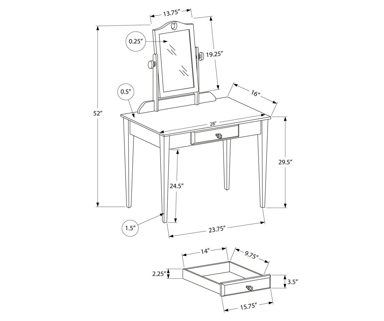 White Wood Vanity With Mirror 5 White Wood Vanity With Mirror - Image 3