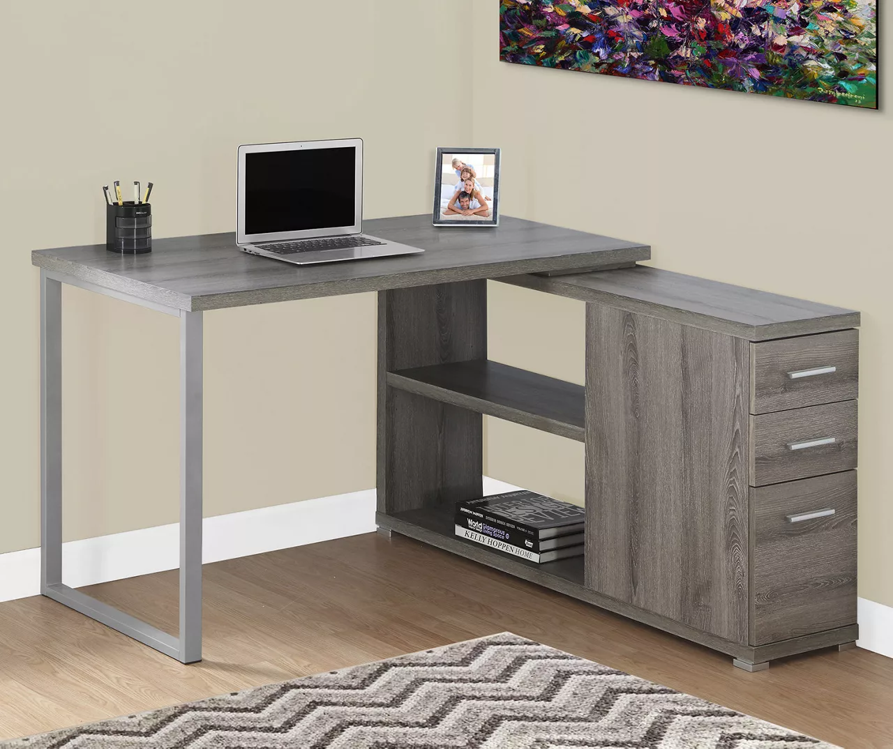 Dark Taupe Reversible L-Shaped Corner Desk 4 Dark Taupe Reversible L-Shaped Corner Desk - Image 2