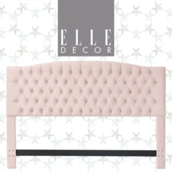 French Blush Pink Celeste Upholstered King Headboard -Furniture Series Sales 810513528