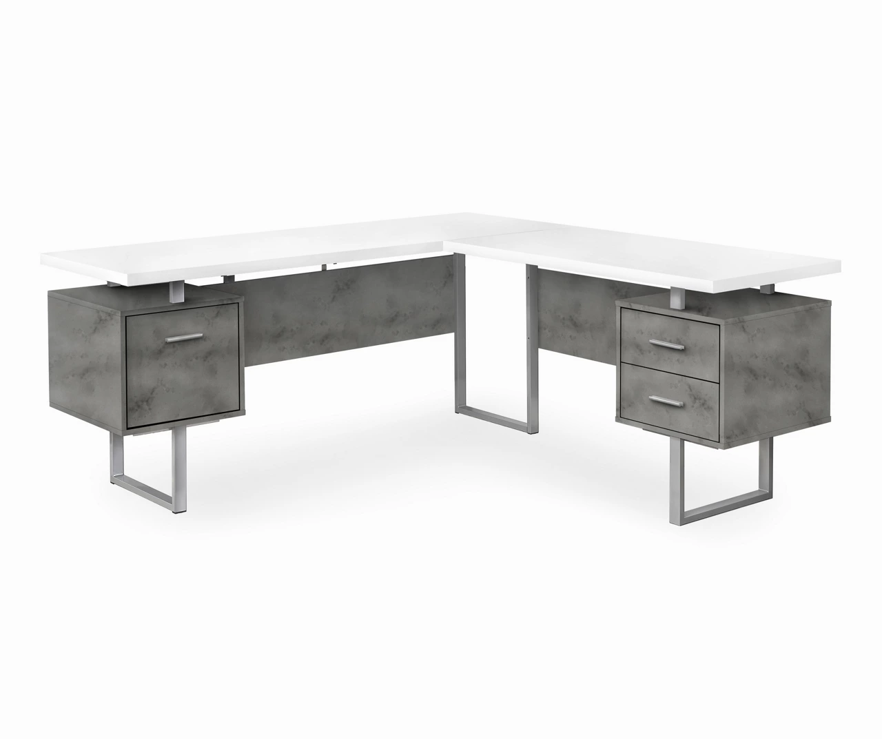 Faux Concrete & White 3-Drawer L-Shaped Corner Desk 3 Faux Concrete & White 3-Drawer L-Shaped Corner Desk