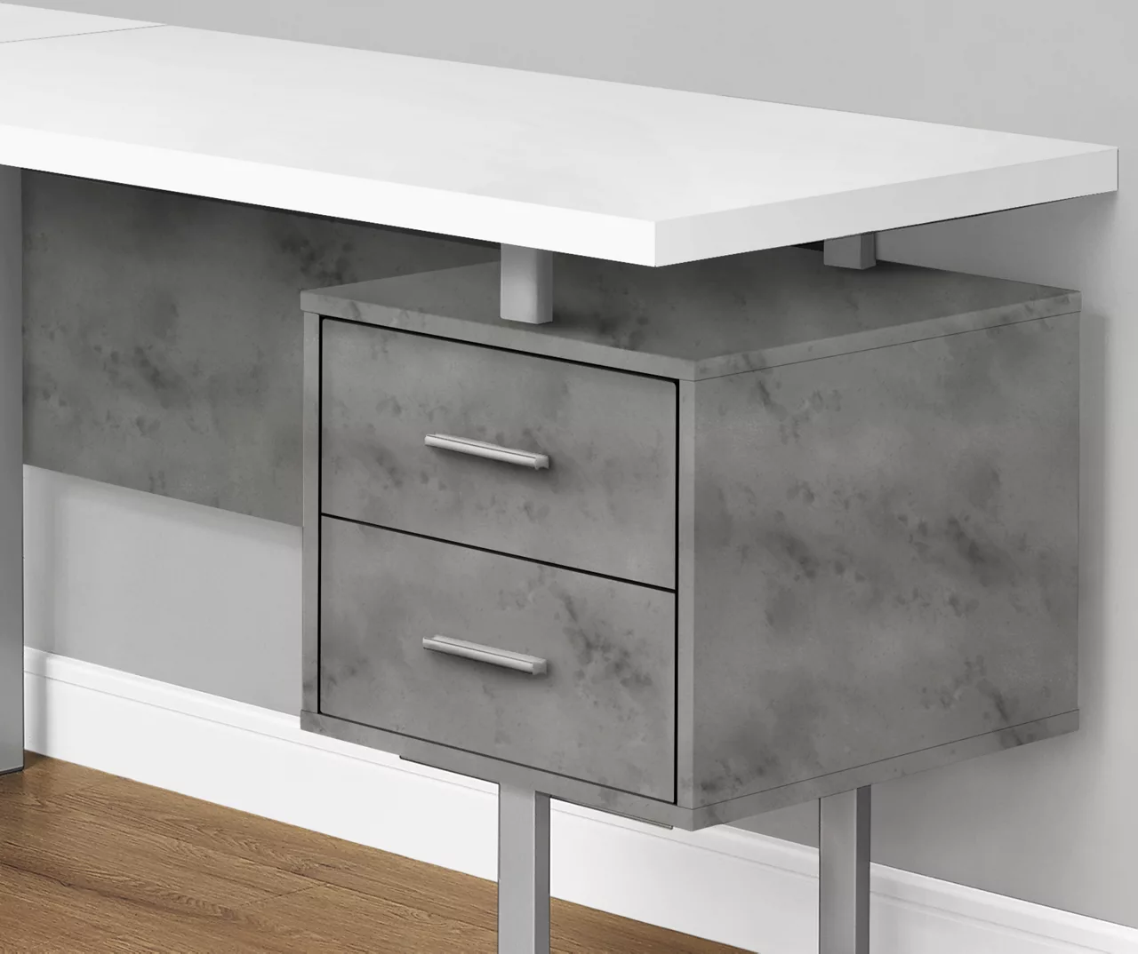 Faux Concrete & White 3-Drawer L-Shaped Corner Desk 5 Faux Concrete & White 3-Drawer L-Shaped Corner Desk - Image 3