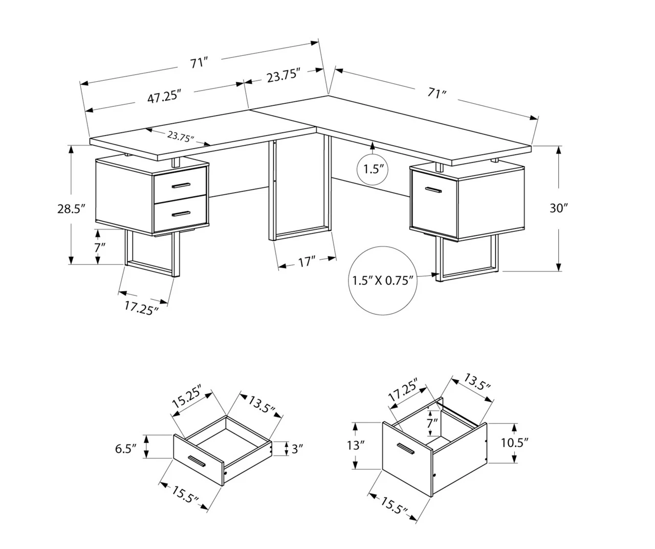 Faux Concrete & White 3-Drawer L-Shaped Corner Desk 7 Faux Concrete & White 3-Drawer L-Shaped Corner Desk - Image 5