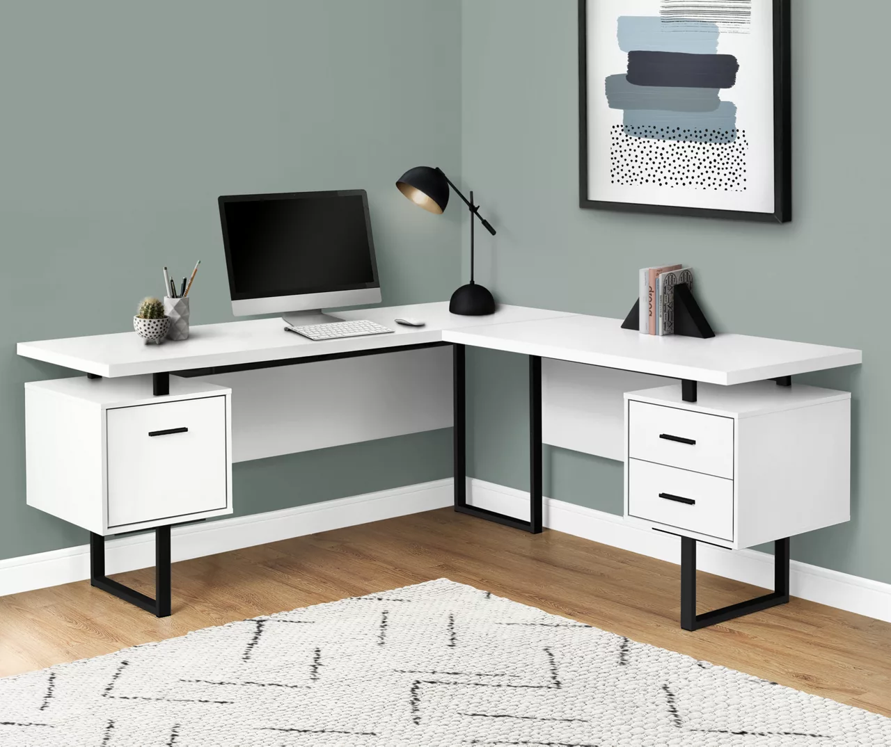 White & Black 3-Drawer L-Shaped Corner Desk 4 White & Black 3-Drawer L-Shaped Corner Desk - Image 2