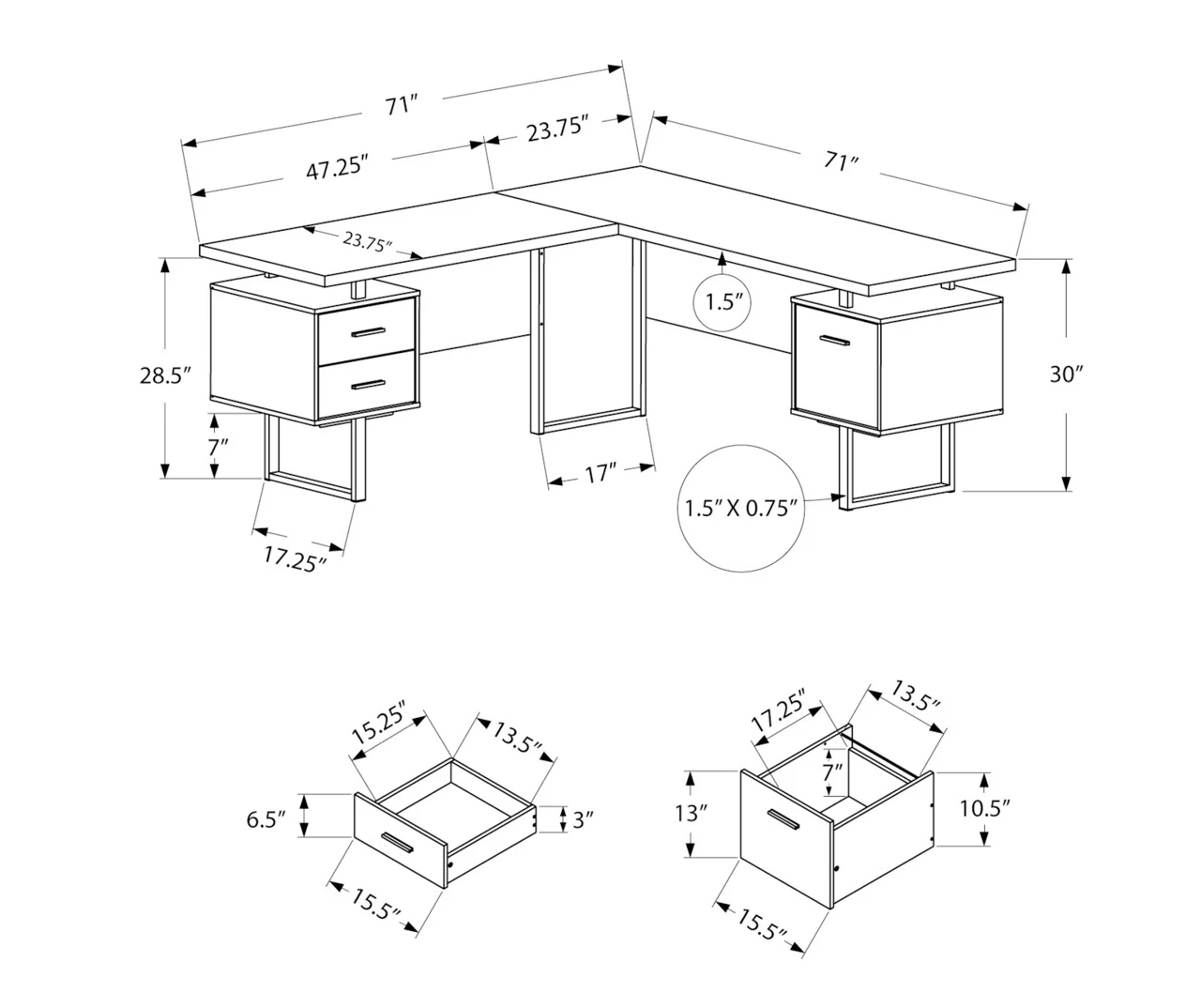 White & Black 3-Drawer L-Shaped Corner Desk 7 White & Black 3-Drawer L-Shaped Corner Desk - Image 5