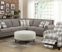 Pebble Gray Striped Upholstered Round Ottoman -Furniture Series Sales 810535758 4