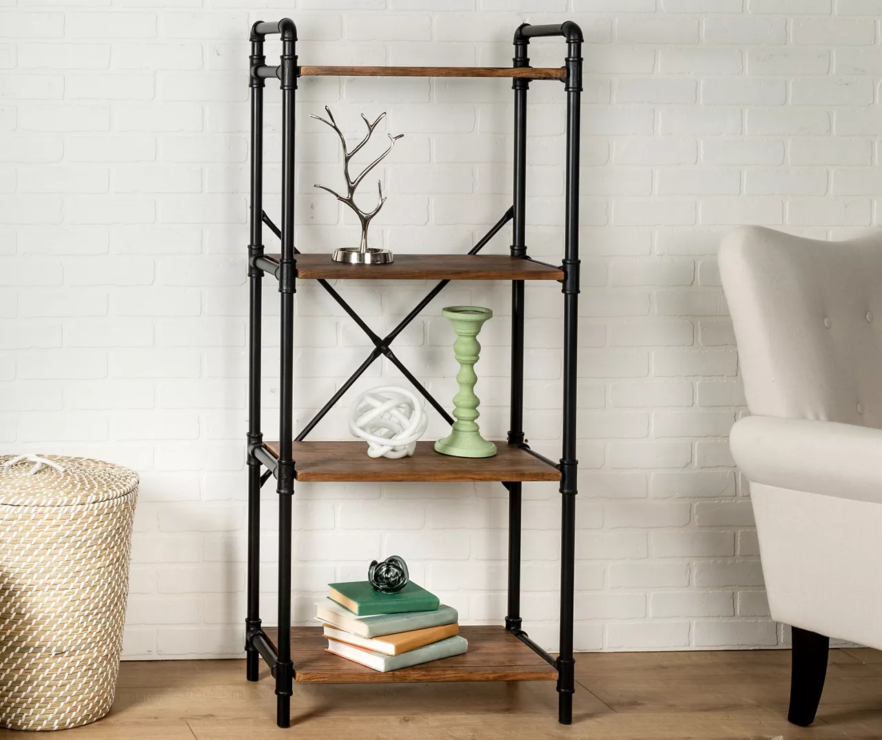 Black Industrial 4-Tier Bookshelf 4 Black Industrial 4-Tier Bookshelf - Image 2