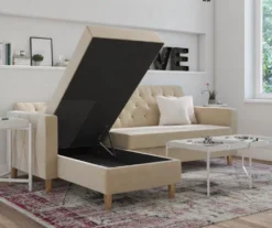 CosmoLiving Liberty Ivory Velvet Sectional Storage Futon 10 CosmoLiving Liberty Ivory Velvet Sectional Storage Futon -Furniture Series Sales 810541041 2