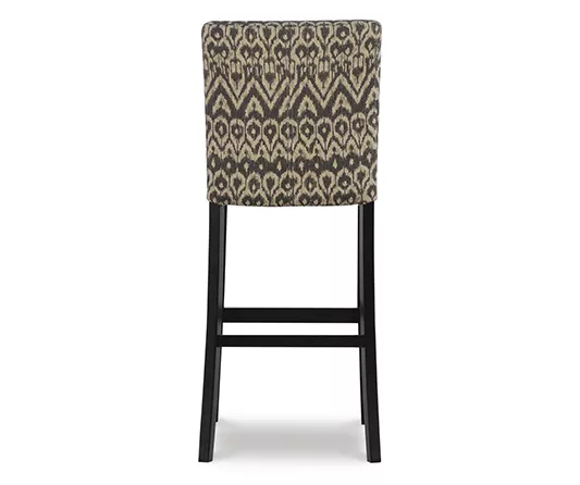 Liz Black & White Upholstered Ikat Pattern Driftwood Bar Stool 7 Liz Black & White Upholstered Ikat Pattern Driftwood Bar Stool - Image 5