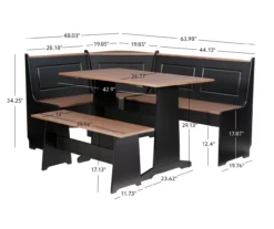 Atrium Black & Pecan 3-Piece Wooden Breakfast Nook Set -Furniture Series Sales 810543121 A7