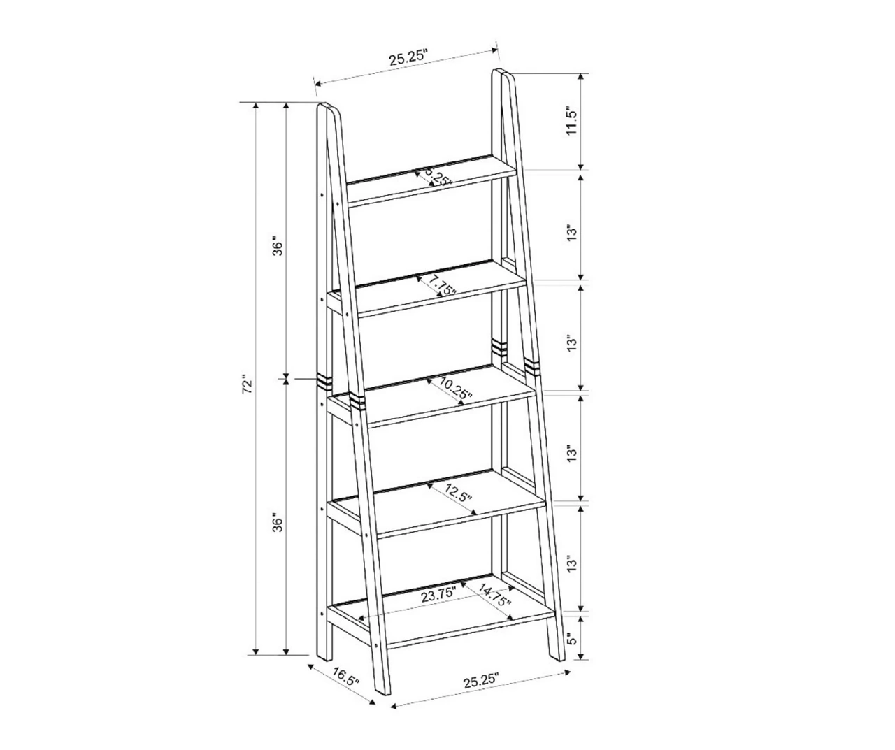 Boston Espresso 5-Shelf Wooden Ladder Bookcase 11 Boston Espresso 5-Shelf Wooden Ladder Bookcase - Image 9