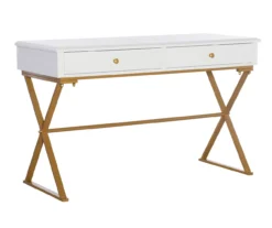 Glam White & Gold 2-Drawer Campaign Desk -Furniture Series Sales 810543228 A0 1