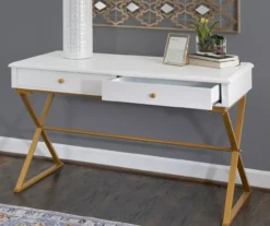 Glam White & Gold 2-Drawer Campaign Desk -Furniture Series Sales 810543228 A0 10