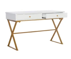 Glam White & Gold 2-Drawer Campaign Desk -Furniture Series Sales 810543228 A0 6