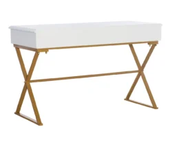 Glam White & Gold 2-Drawer Campaign Desk -Furniture Series Sales 810543228 A4 4