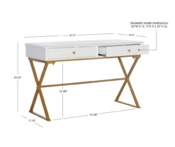 Glam White & Gold 2-Drawer Campaign Desk -Furniture Series Sales 810543228 D8 12