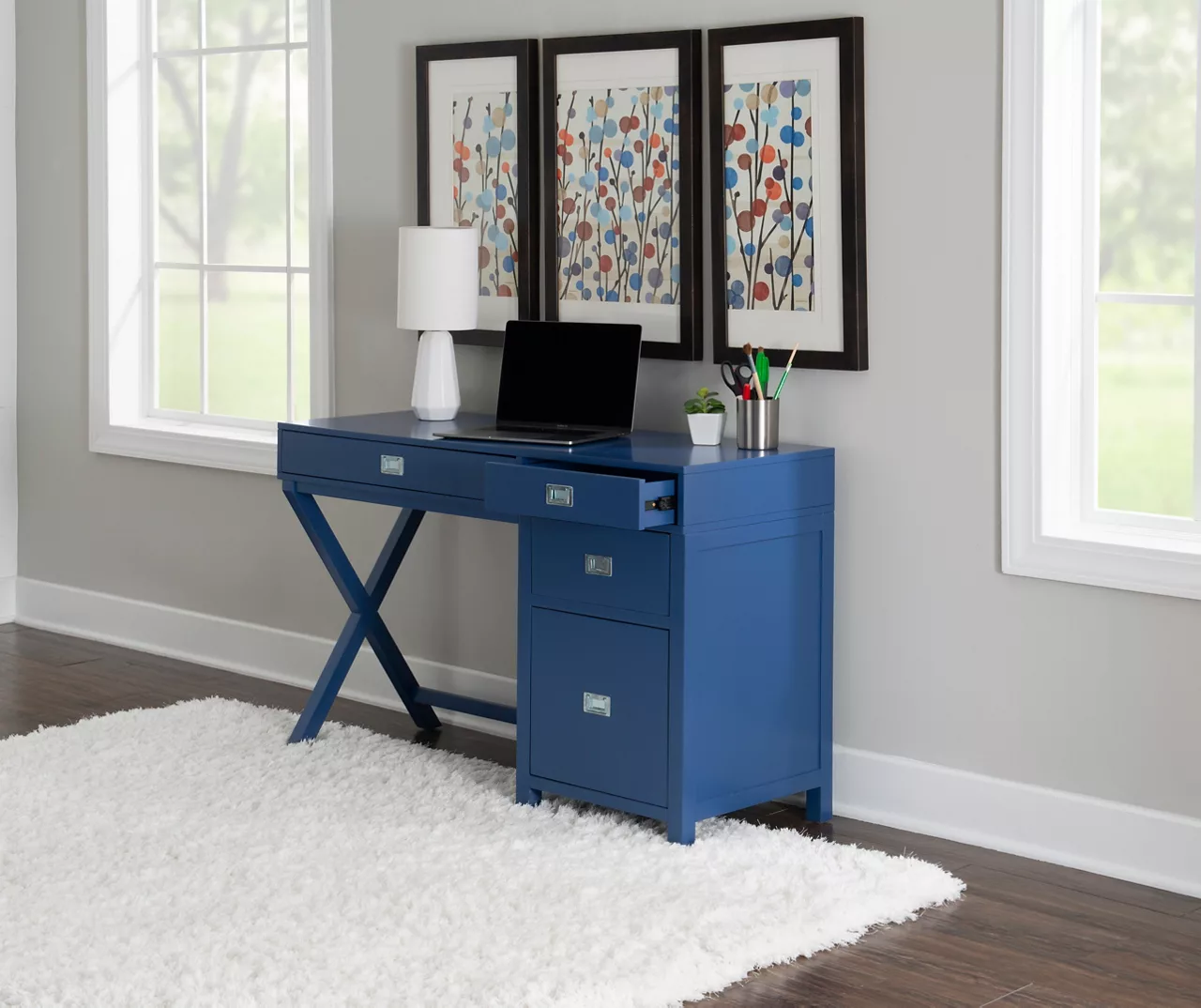 Kari Royal Blue 4-Drawer Office Desk 5 Kari Royal Blue 4-Drawer Office Desk - Image 3