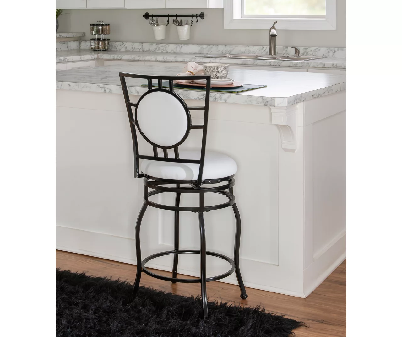 Newton White & Black Upholstered Faux Leather Adjustable Stool 4 Newton White & Black Upholstered Faux Leather Adjustable Stool - Image 2