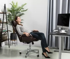 Dark Brown Mid-Century Modern Faux Leather Executive Office Chair -Furniture Series Sales 810598937 A0 3