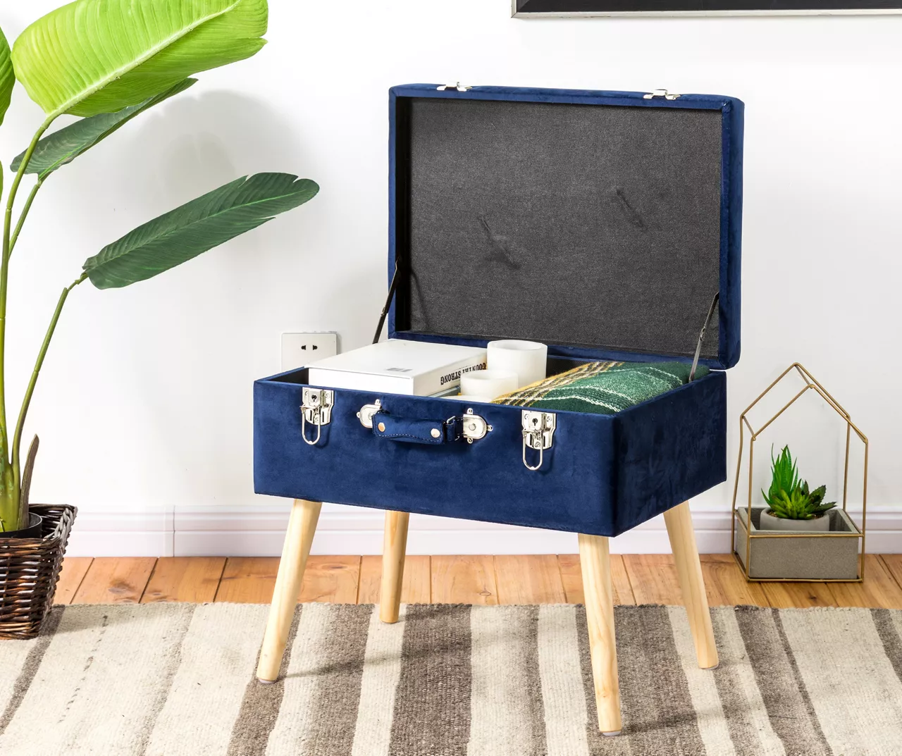 Glitzhome Velvet Suitcase Storage Stool 12 Glitzhome Velvet Suitcase Storage Stool - Image 10