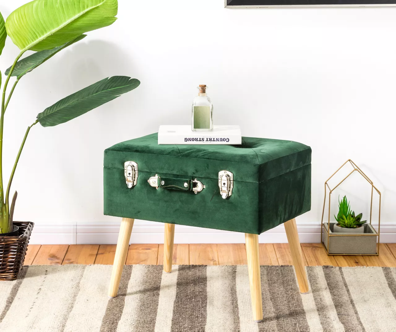 Glitzhome Velvet Suitcase Storage Stool 6 Glitzhome Velvet Suitcase Storage Stool - Image 4