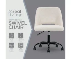 Cream Faux Wool Boucle Rolling Swivel Office Chair -Furniture Series Sales 810606674 A0 2